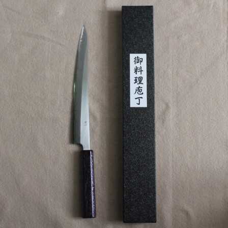 Tsunehisa Sujihiki 240 Shirogami 1 Lacquered Oak Purple